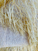 Metallic Eyelash Fabric - Gold - Feather/Eyelash/Fringe Design on Mesh By Yard