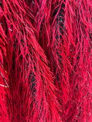 Metallic Eyelash Fabric - Red on Black - Feather/Eyelash/Fringe Design on Mesh By Yard
