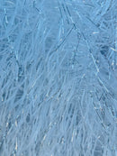 Metallic Eyelash Fabric - White - Feather/Eyelash/Fringe Design on Mesh By Yard