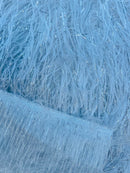Metallic Eyelash Fabric - White - Feather/Eyelash/Fringe Design on Mesh By Yard
