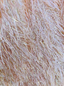 Metallic Eyelash Fabric - Peach - Feather/Eyelash/Fringe Design on Mesh By Yard