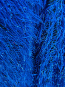 Metallic Eyelash Fabric - Royal Blue - Feather/Eyelash/Fringe Design on Mesh By Yard