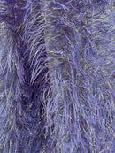 Metallic Eyelash Fabric - Lilac - Feather/Eyelash/Fringe Design on Mesh By Yard