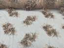 3D Floral Clusters with Rhinestone - Light Brown Black Thread Embroidered Flowers Beads On Lace Yard