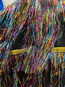 Metallic Fringe Eyelash Design - Multi-Color - Embroidered 2 Way Stretch Fancy Fringe By Yard