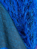Metallic Eyelash Fabric - Royal Blue - Feather/Eyelash/Fringe Design on Mesh By Yard