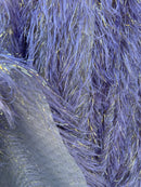 Metallic Eyelash Fabric - Lilac - Feather/Eyelash/Fringe Design on Mesh By Yard