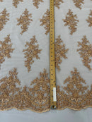 Beaded Shiny Floral Cluster - Champagne - Embroidered Luxury Floral Design by Yard