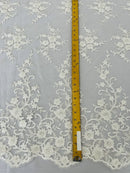 Beaded Floral Cluster - Off-White - Fancy Embroidered Glamorous Floral Design by Yard