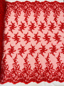 Beaded Floral Cluster - Red - Fancy Embroidered Glamorous Floral Design Sold by Yard