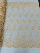 Beaded Floral Cluster - Blush - Fancy Embroidered Glamorous Floral Design by Yard