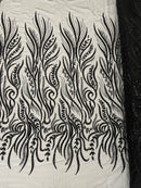 Sea Plant Design Fabric - Black - Beaded Embroidered Sea Plant Design Fabric by Yard