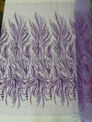 Sea Plant Design Fabric - Lilac - Beaded Embroidered Sea Plant Design Fabric by Yard