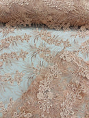 Floral Plant Cluster Fabric - Blush - Embroidered High Quality Lace Fabric Sold by Yard