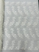 Floral Plant Cluster Fabric - Ivory - Embroidered High Quality Lace Fabric Sold by Yard