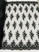 Beaded Shiny Floral Cluster - Black - Embroidered Luxury Floral Design by Yard
