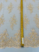 Beaded Shiny Floral Cluster - Blush - Embroidered Luxury Floral Design by Yard