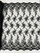 Beaded Floral Cluster - Black - Fancy Embroidered Glamorous Floral Design by Yard