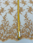 Beaded Floral Cluster - Champagne - Fancy Embroidered Glamorous Floral Design by Yard