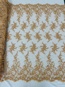 Beaded Floral Cluster - Champagne - Fancy Embroidered Glamorous Floral Design by Yard