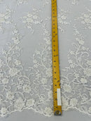 Beaded Floral Cluster - White - Fancy Embroidered Glamorous Floral Design by Yard