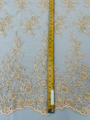 Beaded Floral Cluster - Blush - Fancy Embroidered Glamorous Floral Design by Yard