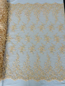 Beaded Floral Cluster - Blush - Fancy Embroidered Glamorous Floral Design by Yard