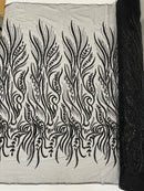 Sea Plant Design Fabric - Black - Beaded Embroidered Sea Plant Design Fabric by Yard