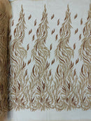 Fire Flame Bead Design - Rose Gold - Embroidered Fire Flame Design Fabric with Beads by Yard