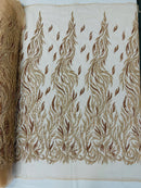 Fire Flame Bead Design - Rose Gold - Embroidered Fire Flame Design Fabric with Beads by Yard