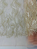 Fire Flame Bead Design - Clear - Embroidered Fire Flame Design Fabric with Beads by Yard