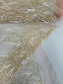 Fire Flame Bead Design - Clear - Embroidered Fire Flame Design Fabric with Beads by Yard