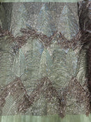Fringe Sequins Fabric - Mauve - 2 Way Stretch Glamorous Fringe Design on Mesh By Yard