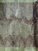 Fringe Sequins Fabric - Mauve - 2 Way Stretch Glamorous Fringe Design on Mesh By Yard
