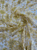 Holographic Sequins Lace - Gold - Flower Sequins Lace Design w/ Metallic Thread by Yard