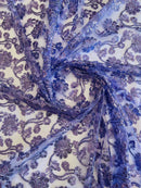 Embroidered Flower Lace - Lilac - Corded Floral Lace With Sequins Sold By Yard