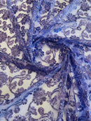 Embroidered Flower Lace - Lilac - Corded Floral Lace With Sequins Sold By Yard