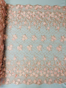 3D Floral Pearl Fabric - Blush - 3D Triangle Flower Design on Mesh By Yard