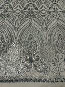 Geometric Pattern Sequins - Silver - 4 Way Stretch Colorful Shine Designer Sequins By Yard