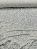 Geometric Pattern Sequins - White - 4 Way Stretch Colorful Shine Designer Sequins By Yard
