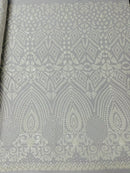 Geometric Pattern Sequins - White - 4 Way Stretch Colorful Shine Designer Sequins By Yard