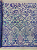 Geometric Pattern Sequins - Lavender - 4 Way Stretch Colorful Shine Designer Sequins By Yard
