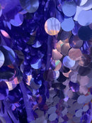 Jumbo 1.5" Circle Sequins - Lilac - Jumbo Sequins On Mesh Fabric Sold By The Yard