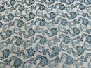 Embroidered Flower Lace - Baby Blue - Corded Floral Lace With Sequins Sold By Yard