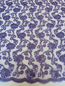 Embroidered Flower Lace - Lilac - Corded Floral Lace With Sequins Sold By Yard