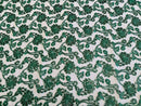 Embroidered Flower Lace - Hunter Green - Corded Floral Lace With Sequins Sold By Yard