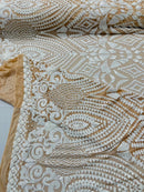 Geometric Pattern Sequins - White on Nude - 4 Way Stretch Colorful Shine Designer Sequins By Yard