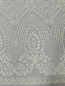 Geometric Pattern Sequins - White - 4 Way Stretch Colorful Shine Designer Sequins By Yard
