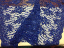 Beaded Lace Fabric - Royal Blue  - Fancy Embroidery on Mesh For Bridal Wedding Dress Sold By The Yard