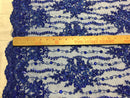 Beaded Lace Fabric - Royal Blue  - Fancy Embroidery on Mesh For Bridal Wedding Dress Sample
